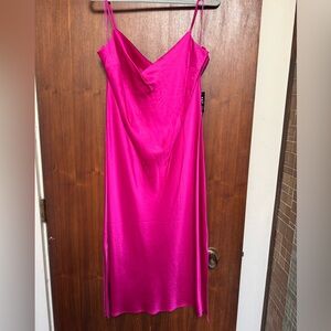 Express Vibrant Pink Strapless Satin Dress